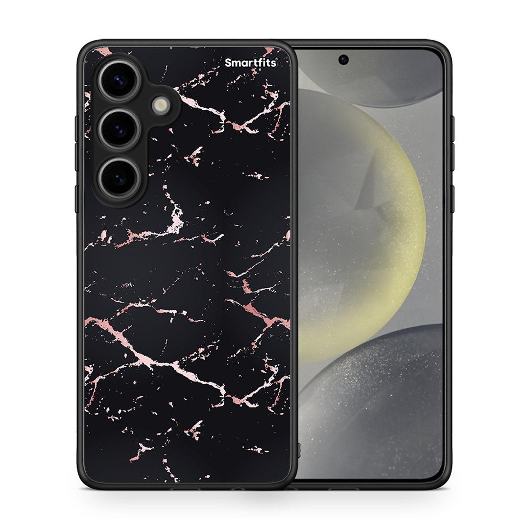 Θήκη Samsung Galaxy S24 Black Rosegold Marble από τη Smartfits με σχέδιο στο πίσω μέρος και μαύρο περίβλημα | Samsung Galaxy S24 Black Rosegold Marble case with colorful back and black bezels