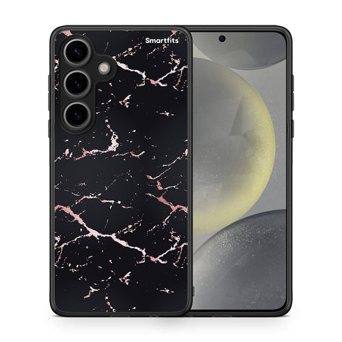 Θήκη Samsung Galaxy S24 Black Rosegold Marble από τη Smartfits με σχέδιο στο πίσω μέρος και μαύρο περίβλημα | Samsung Galaxy S24 Black Rosegold Marble case with colorful back and black bezels