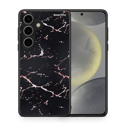 Θήκη Samsung Galaxy S24 Black Rosegold Marble από τη Smartfits με σχέδιο στο πίσω μέρος και μαύρο περίβλημα | Samsung Galaxy S24 Black Rosegold Marble case with colorful back and black bezels