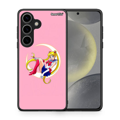 Θήκη Samsung Galaxy S24 Moon Girl από τη Smartfits με σχέδιο στο πίσω μέρος και μαύρο περίβλημα | Samsung Galaxy S24 Moon Girl case with colorful back and black bezels