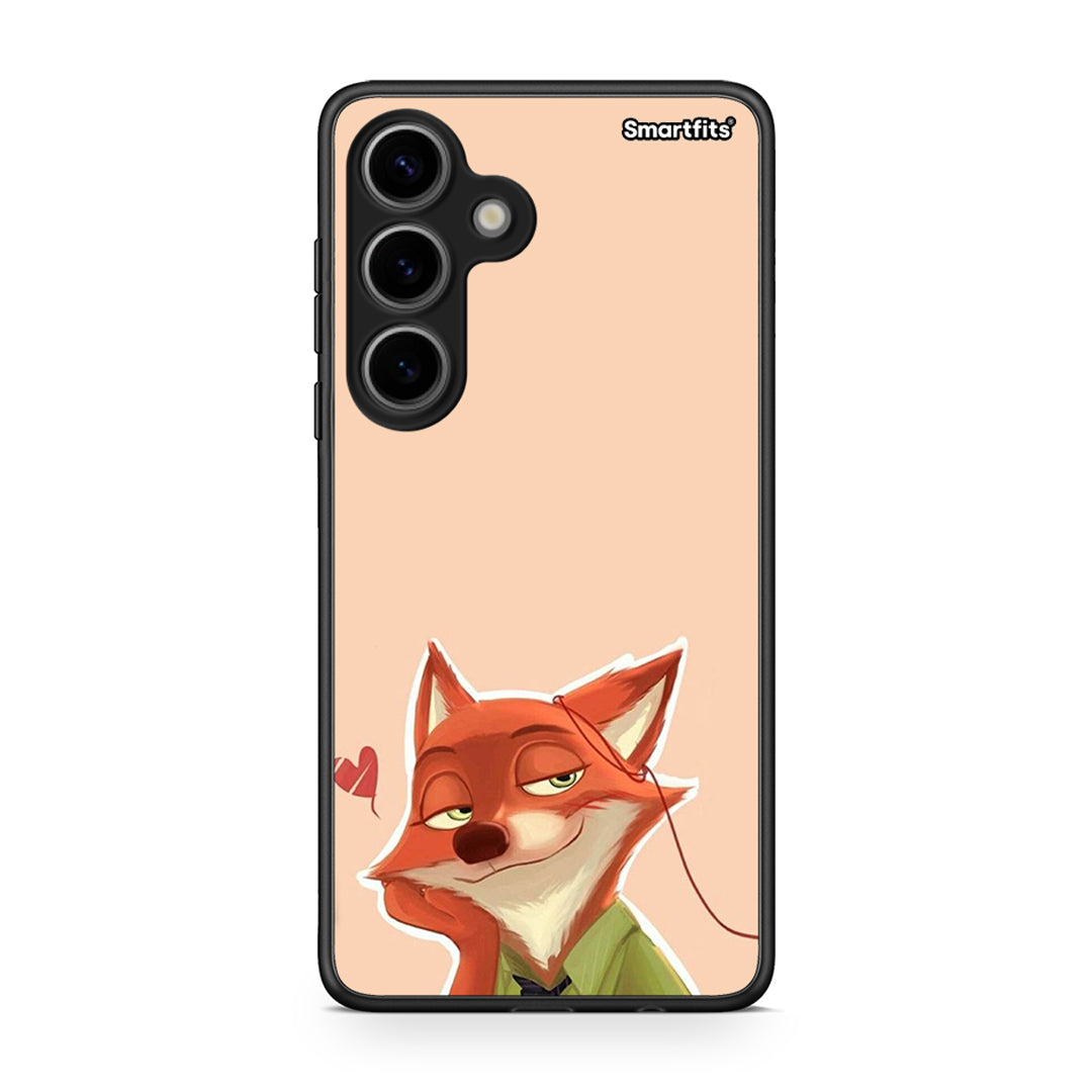 Samsung Galaxy S24 Nick Wilde And Judy Hopps Love 1 θήκη από τη Smartfits με σχέδιο στο πίσω μέρος και μαύρο περίβλημα | Smartphone case with colorful back and black bezels by Smartfits