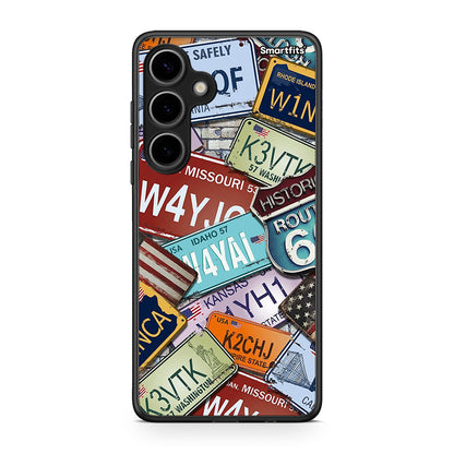 Samsung Galaxy S24 Plus Car Plates θήκη από τη Smartfits με σχέδιο στο πίσω μέρος και μαύρο περίβλημα | Smartphone case with colorful back and black bezels by Smartfits