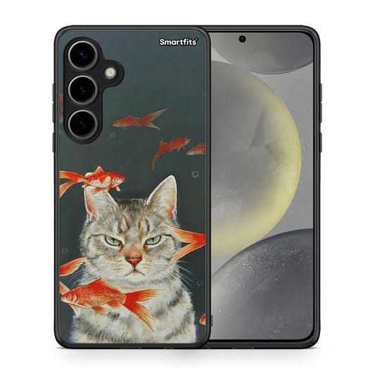Θήκη Samsung Galaxy S24 Plus Cat Goldfish από τη Smartfits με σχέδιο στο πίσω μέρος και μαύρο περίβλημα | Samsung Galaxy S24 Plus Cat Goldfish case with colorful back and black bezels