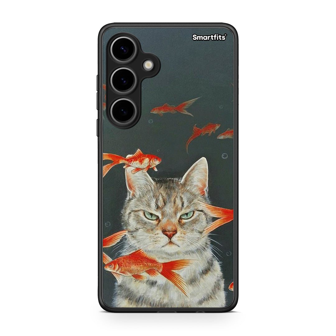 Samsung Galaxy S24 Plus Cat Goldfish θήκη από τη Smartfits με σχέδιο στο πίσω μέρος και μαύρο περίβλημα | Smartphone case with colorful back and black bezels by Smartfits