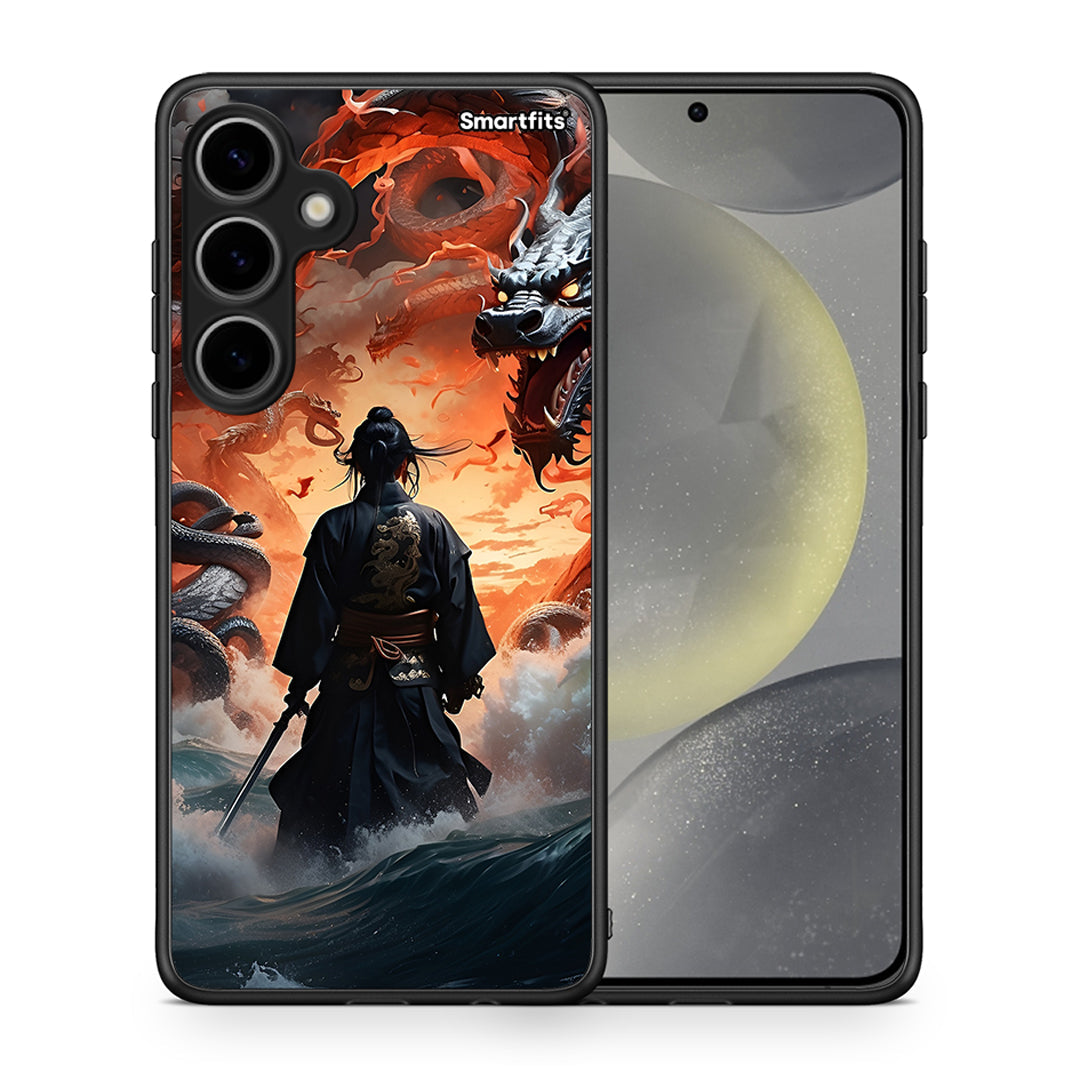 Θήκη Samsung Galaxy S24 Plus Dragons Fight από τη Smartfits με σχέδιο στο πίσω μέρος και μαύρο περίβλημα | Samsung Galaxy S24 Plus Dragons Fight case with colorful back and black bezels
