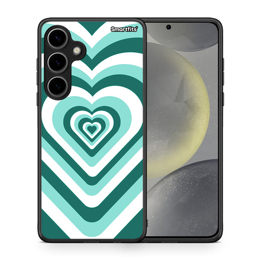 Θήκη Samsung Galaxy S24 Plus Green Hearts από τη Smartfits με σχέδιο στο πίσω μέρος και μαύρο περίβλημα | Samsung Galaxy S24 Plus Green Hearts case with colorful back and black bezels