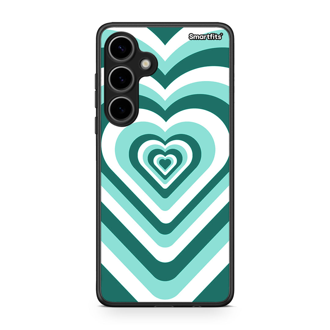 Samsung Galaxy S24 Plus Green Hearts θήκη από τη Smartfits με σχέδιο στο πίσω μέρος και μαύρο περίβλημα | Smartphone case with colorful back and black bezels by Smartfits