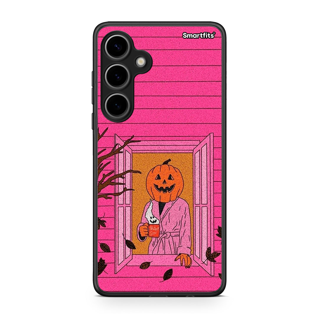 Samsung Galaxy S24 Plus Halloween Pumpkin Lady Θήκη από τη Smartfits με σχέδιο στο πίσω μέρος και μαύρο περίβλημα | Smartphone case with colorful back and black bezels by Smartfits