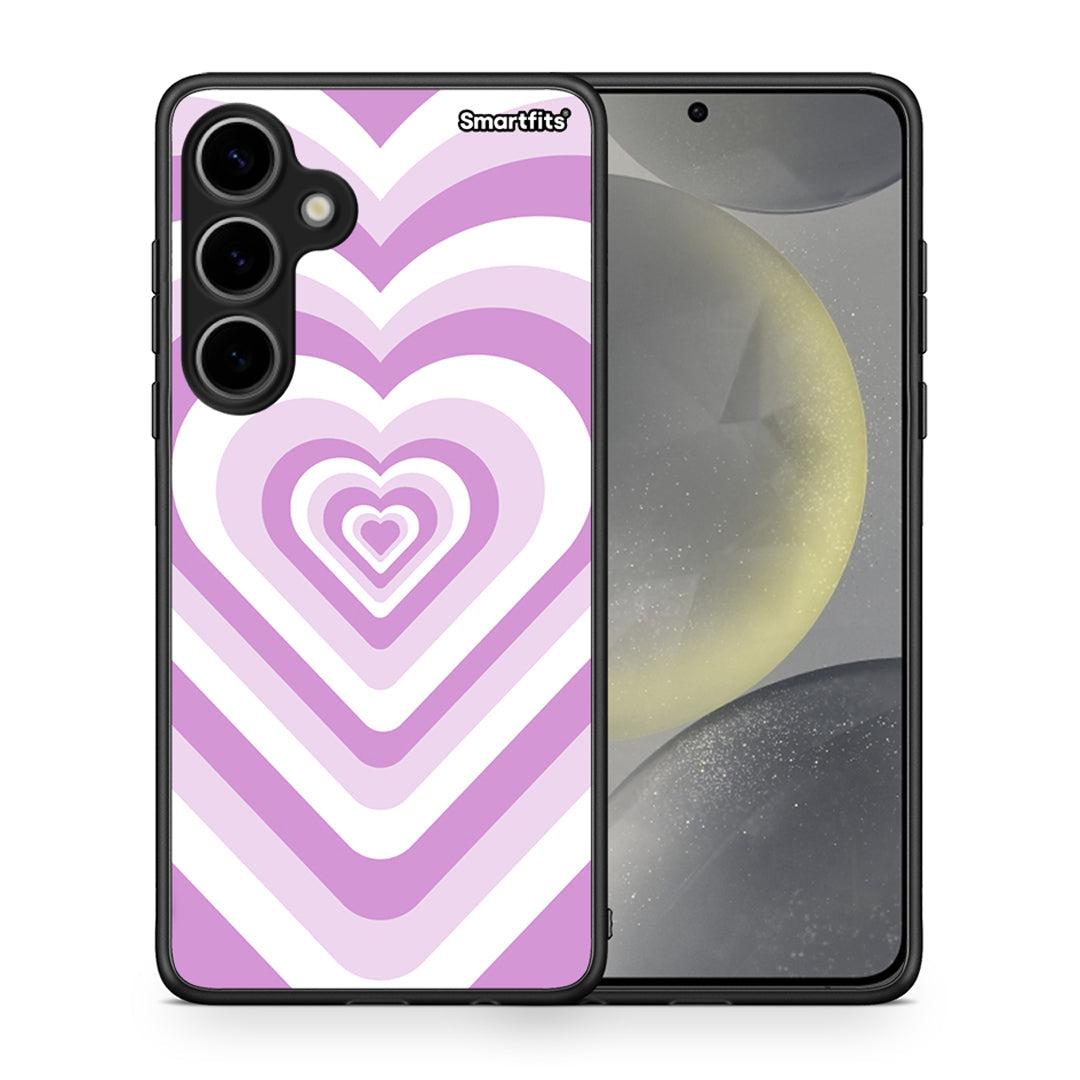 Θήκη Samsung Galaxy S24 Plus Lilac Hearts από τη Smartfits με σχέδιο στο πίσω μέρος και μαύρο περίβλημα | Samsung Galaxy S24 Plus Lilac Hearts case with colorful back and black bezels