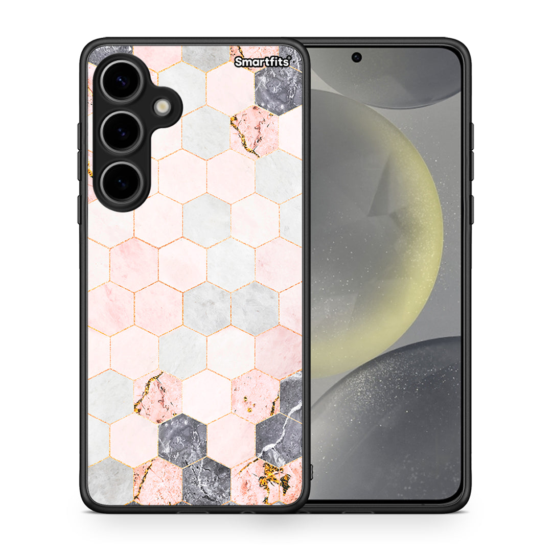 Θήκη Samsung Galaxy S24 Plus Hexagon Pink Marble από τη Smartfits με σχέδιο στο πίσω μέρος και μαύρο περίβλημα | Samsung Galaxy S24 Plus Hexagon Pink Marble case with colorful back and black bezels
