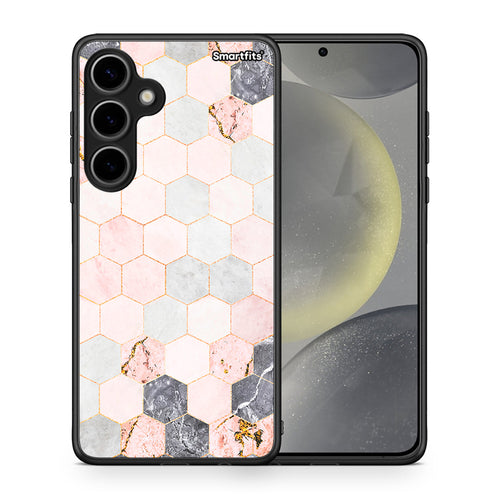 Θήκη Samsung Galaxy S24 Plus Hexagon Pink Marble από τη Smartfits με σχέδιο στο πίσω μέρος και μαύρο περίβλημα | Samsung Galaxy S24 Plus Hexagon Pink Marble case with colorful back and black bezels