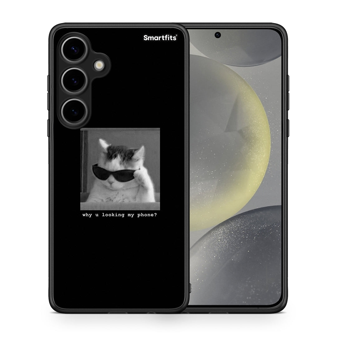 Θήκη Samsung Galaxy S24 Plus Meme Cat από τη Smartfits με σχέδιο στο πίσω μέρος και μαύρο περίβλημα | Samsung Galaxy S24 Plus Meme Cat case with colorful back and black bezels
