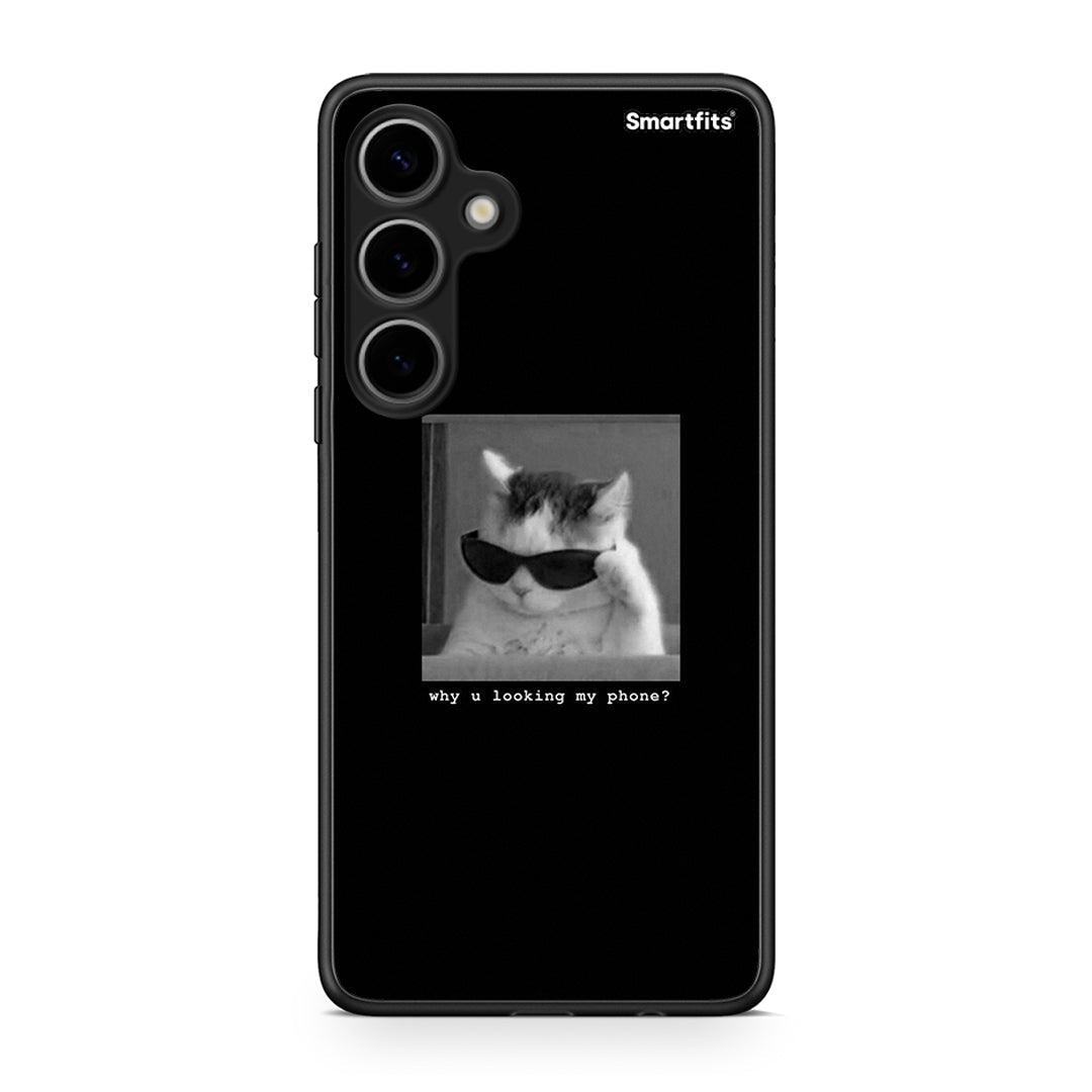 Samsung Galaxy S24 Plus Meme Cat θήκη από τη Smartfits με σχέδιο στο πίσω μέρος και μαύρο περίβλημα | Smartphone case with colorful back and black bezels by Smartfits