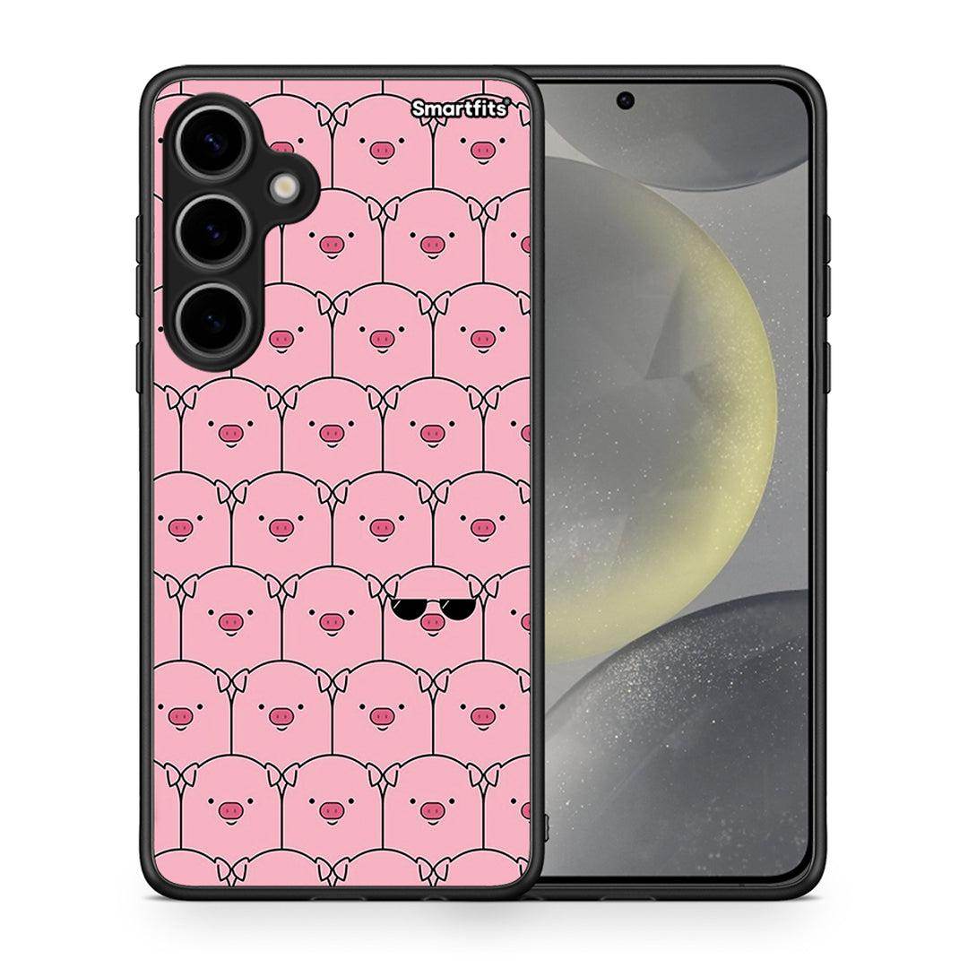 Θήκη Samsung Galaxy S24 Plus Pig Glasses από τη Smartfits με σχέδιο στο πίσω μέρος και μαύρο περίβλημα | Samsung Galaxy S24 Plus Pig Glasses case with colorful back and black bezels