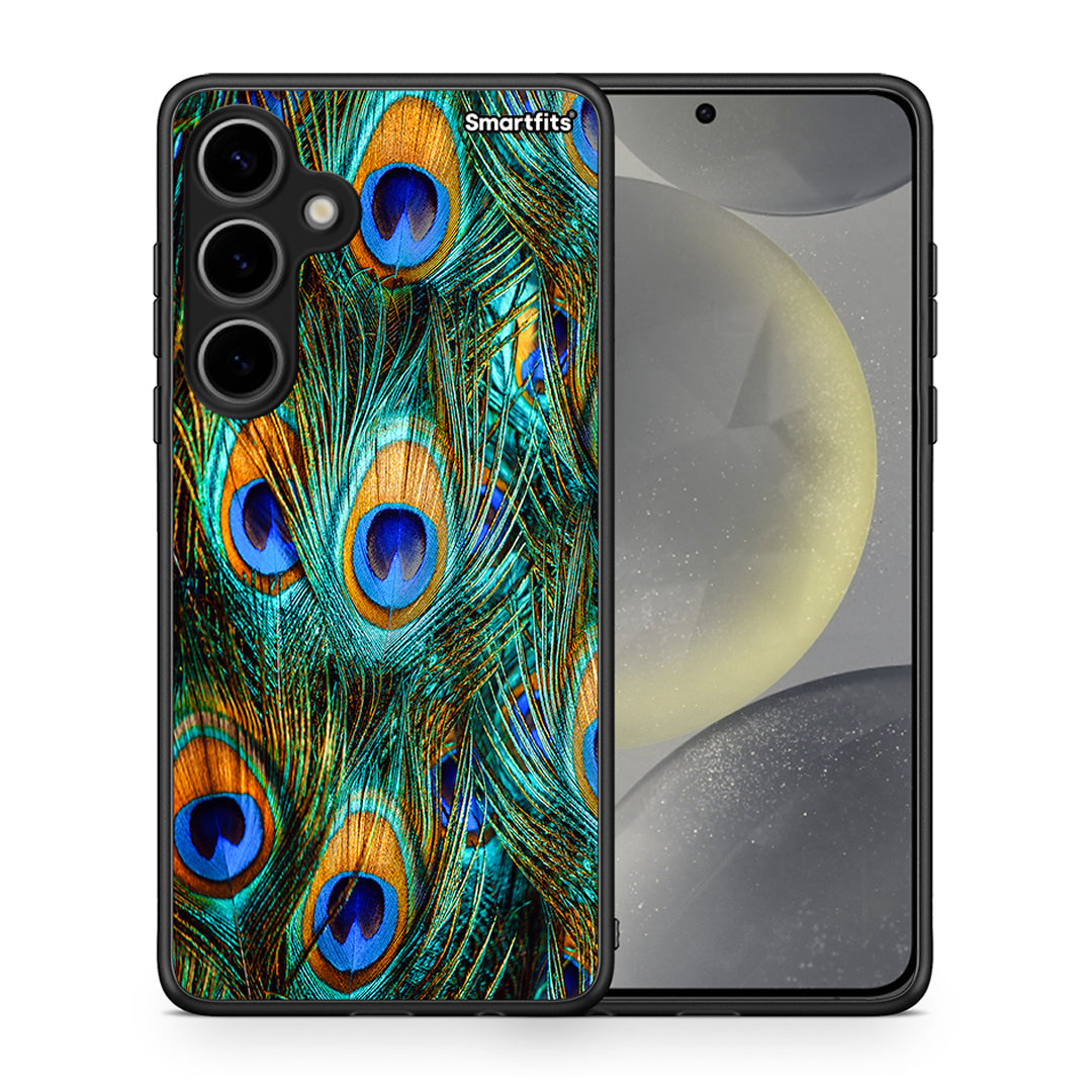 Θήκη Samsung Galaxy S24 Plus Real Peacock Feathers από τη Smartfits με σχέδιο στο πίσω μέρος και μαύρο περίβλημα | Samsung Galaxy S24 Plus Real Peacock Feathers case with colorful back and black bezels