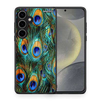Θήκη Samsung Galaxy S24 Plus Real Peacock Feathers από τη Smartfits με σχέδιο στο πίσω μέρος και μαύρο περίβλημα | Samsung Galaxy S24 Plus Real Peacock Feathers case with colorful back and black bezels