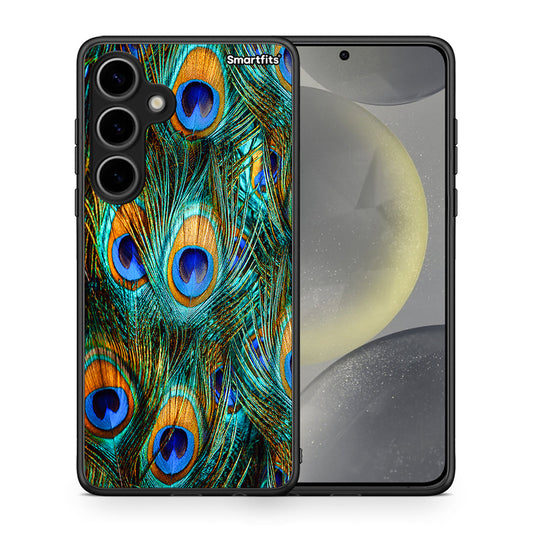 Θήκη Samsung Galaxy S24 Plus Real Peacock Feathers από τη Smartfits με σχέδιο στο πίσω μέρος και μαύρο περίβλημα | Samsung Galaxy S24 Plus Real Peacock Feathers case with colorful back and black bezels