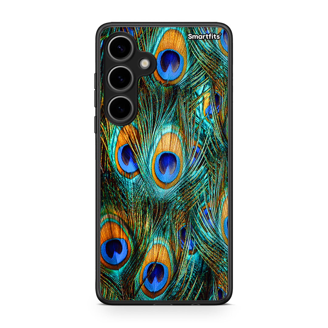 Samsung Galaxy S24 Plus Real Peacock Feathers θήκη από τη Smartfits με σχέδιο στο πίσω μέρος και μαύρο περίβλημα | Smartphone case with colorful back and black bezels by Smartfits