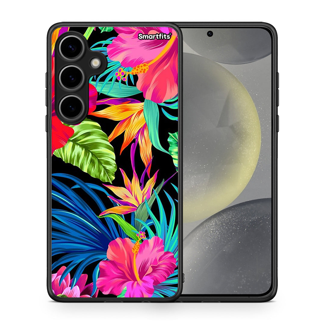 Θήκη Samsung Galaxy S24 Plus Tropical Flowers από τη Smartfits με σχέδιο στο πίσω μέρος και μαύρο περίβλημα | Samsung Galaxy S24 Plus Tropical Flowers case with colorful back and black bezels