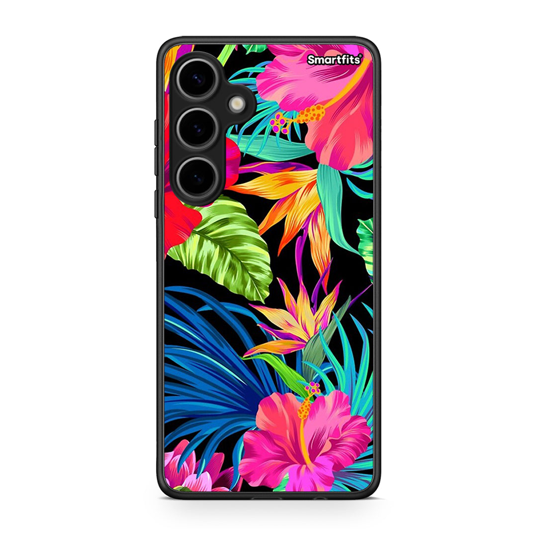 Samsung Galaxy S24 Plus Tropical Flowers θήκη από τη Smartfits με σχέδιο στο πίσω μέρος και μαύρο περίβλημα | Smartphone case with colorful back and black bezels by Smartfits
