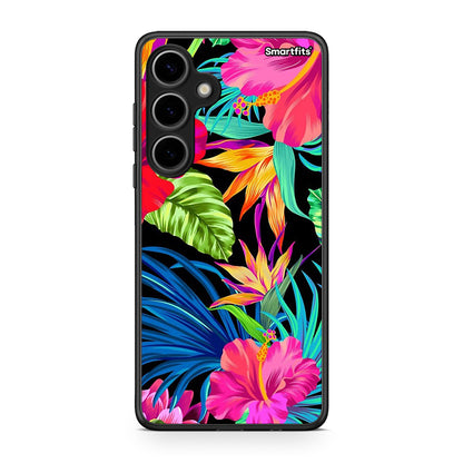 Samsung Galaxy S24 Plus Tropical Flowers θήκη από τη Smartfits με σχέδιο στο πίσω μέρος και μαύρο περίβλημα | Smartphone case with colorful back and black bezels by Smartfits