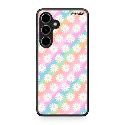 Samsung Galaxy S24 Plus White Daisies θήκη από τη Smartfits με σχέδιο στο πίσω μέρος και μαύρο περίβλημα | Smartphone case with colorful back and black bezels by Smartfits