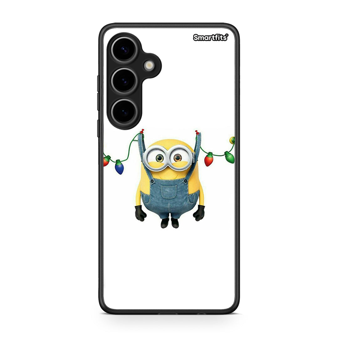 Samsung Galaxy S24 Plus Xmas Minion Lights θήκη από τη Smartfits με σχέδιο στο πίσω μέρος και μαύρο περίβλημα | Smartphone case with colorful back and black bezels by Smartfits