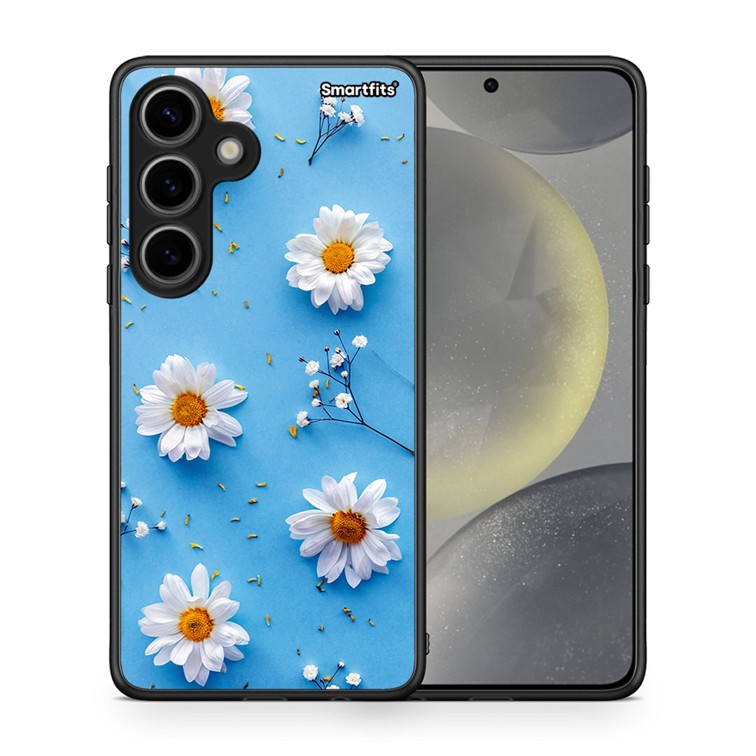 Θήκη Samsung Galaxy S24 Real Daisies από τη Smartfits με σχέδιο στο πίσω μέρος και μαύρο περίβλημα | Samsung Galaxy S24 Real Daisies case with colorful back and black bezels