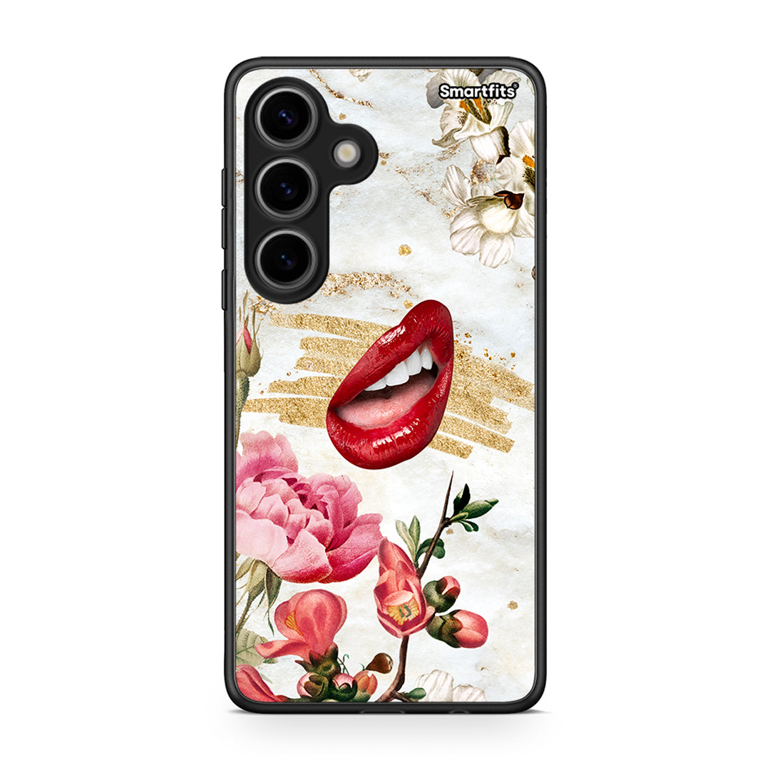Samsung Galaxy S24 Red Lips θήκη από τη Smartfits με σχέδιο στο πίσω μέρος και μαύρο περίβλημα | Smartphone case with colorful back and black bezels by Smartfits
