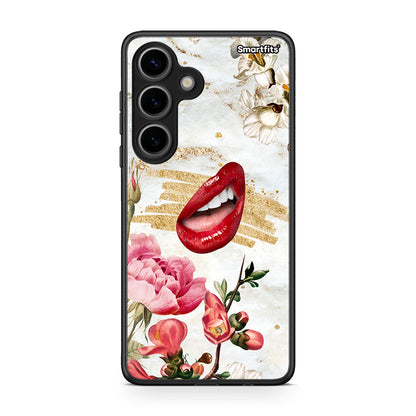 Samsung Galaxy S24 Red Lips θήκη από τη Smartfits με σχέδιο στο πίσω μέρος και μαύρο περίβλημα | Smartphone case with colorful back and black bezels by Smartfits