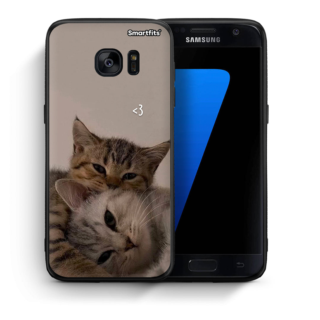 Θήκη Samsung S7 Cats In Love από τη Smartfits με σχέδιο στο πίσω μέρος και μαύρο περίβλημα | Samsung S7 Cats In Love case with colorful back and black bezels