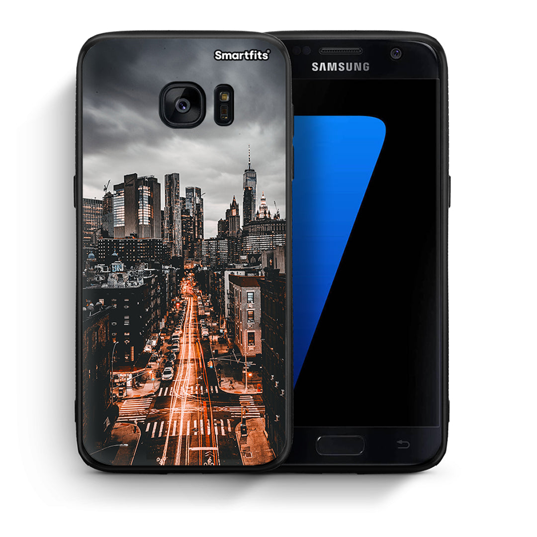 Θήκη Samsung S7 City Lights από τη Smartfits με σχέδιο στο πίσω μέρος και μαύρο περίβλημα | Samsung S7 City Lights case with colorful back and black bezels