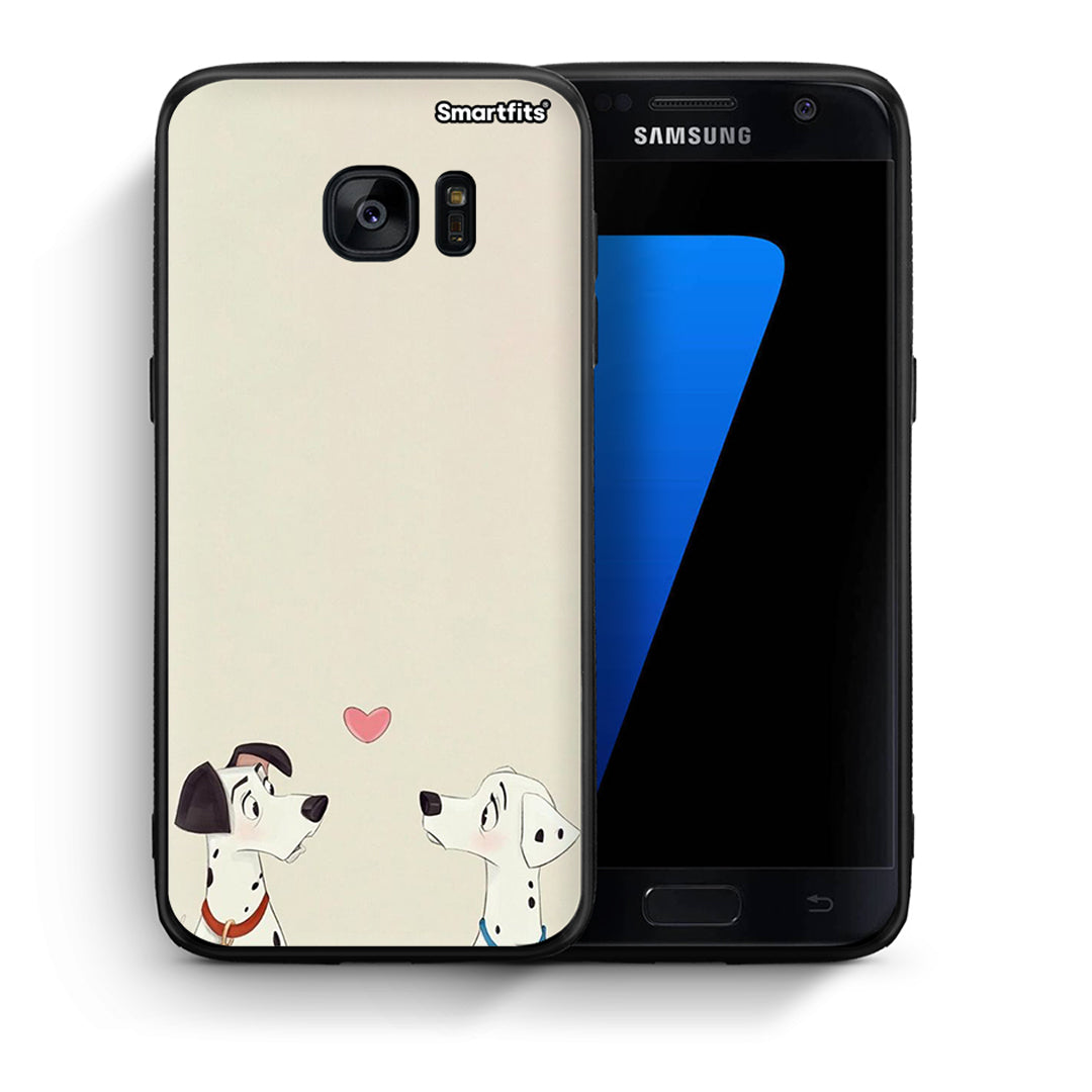 Θήκη Samsung S7 Dalmatians Love από τη Smartfits με σχέδιο στο πίσω μέρος και μαύρο περίβλημα | Samsung S7 Dalmatians Love case with colorful back and black bezels