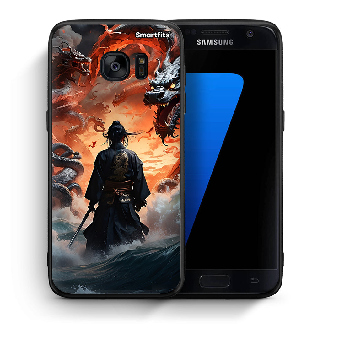 Θήκη Samsung S7 Dragons Fight από τη Smartfits με σχέδιο στο πίσω μέρος και μαύρο περίβλημα | Samsung S7 Dragons Fight case with colorful back and black bezels