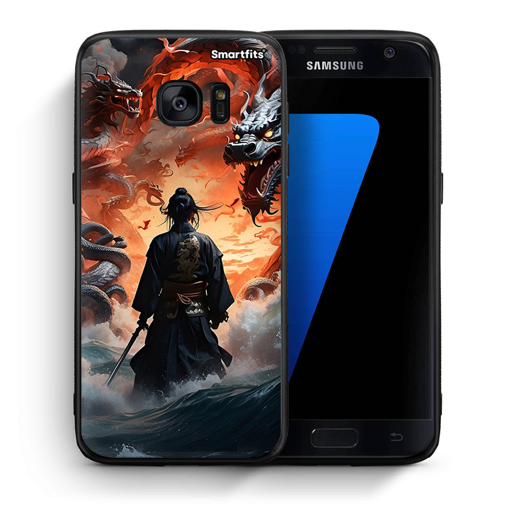 Θήκη Samsung S7 Dragons Fight από τη Smartfits με σχέδιο στο πίσω μέρος και μαύρο περίβλημα | Samsung S7 Dragons Fight case with colorful back and black bezels