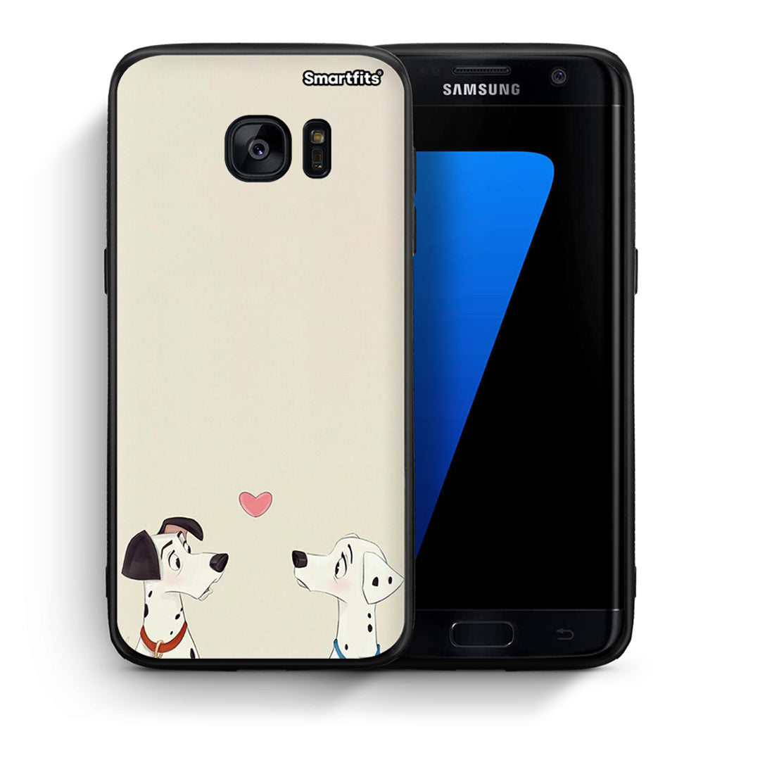 Θήκη Samsung S7 Edge Dalmatians Love από τη Smartfits με σχέδιο στο πίσω μέρος και μαύρο περίβλημα | Samsung S7 Edge Dalmatians Love case with colorful back and black bezels