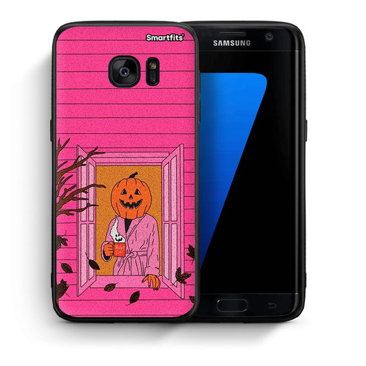 Θήκη Samsung S7 Edge Halloween Pumpkin Lady από τη Smartfits με σχέδιο στο πίσω μέρος και μαύρο περίβλημα | Samsung S7 Edge Halloween Pumpkin Lady case with colorful back and black bezels