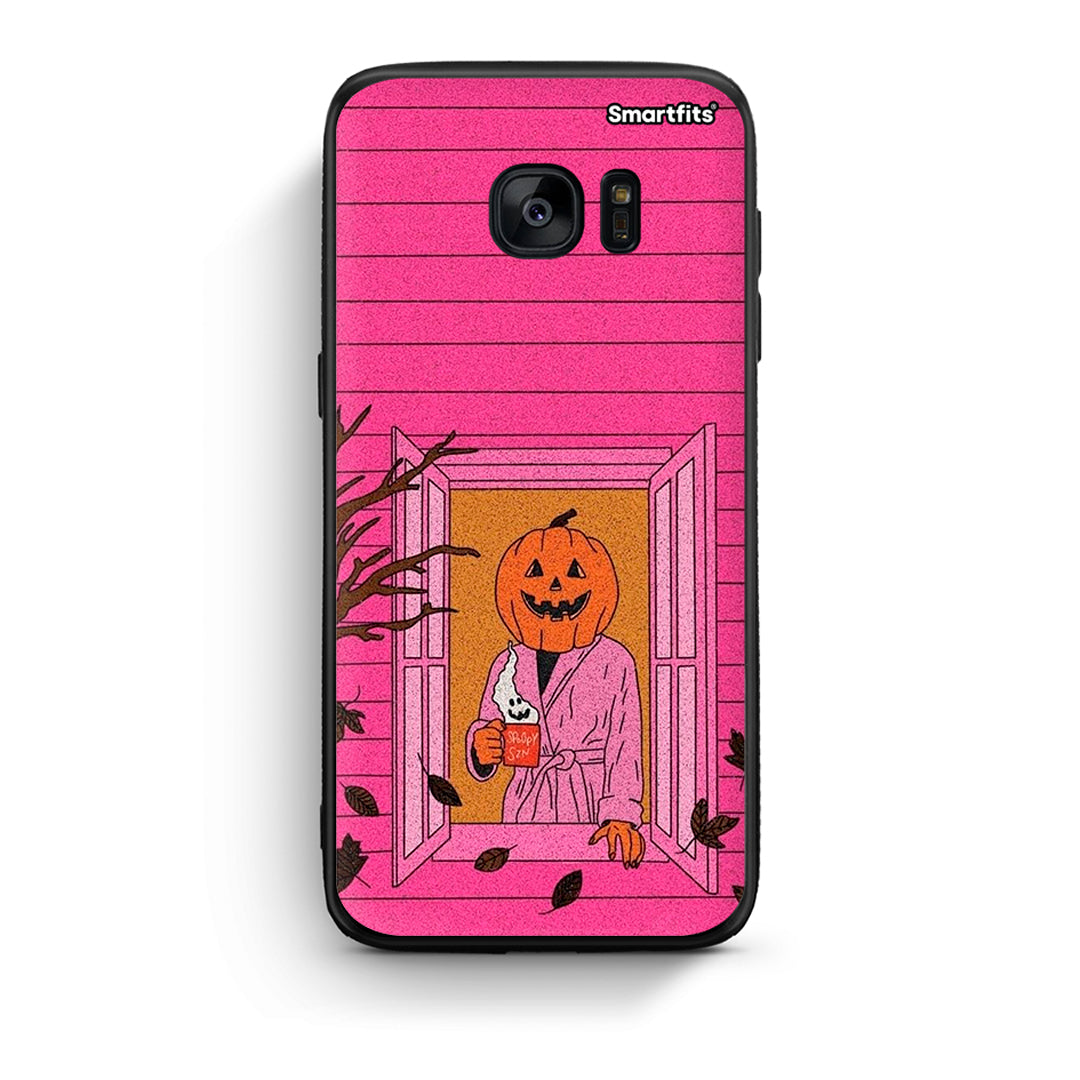 samsung s7 edge Halloween Pumpkin Lady Θήκη από τη Smartfits με σχέδιο στο πίσω μέρος και μαύρο περίβλημα | Smartphone case with colorful back and black bezels by Smartfits