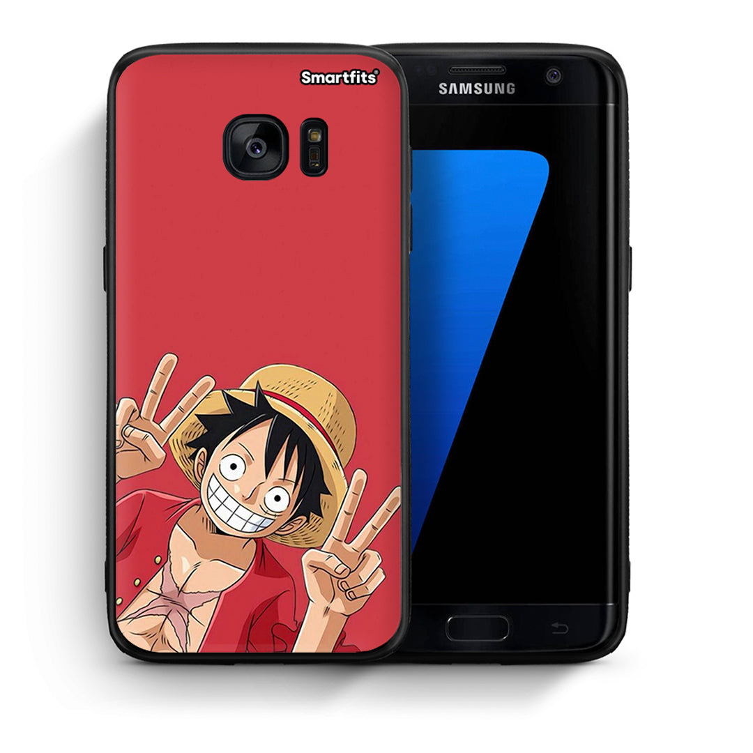 Θήκη Samsung S7 Edge Pirate Luffy από τη Smartfits με σχέδιο στο πίσω μέρος και μαύρο περίβλημα | Samsung S7 Edge Pirate Luffy case with colorful back and black bezels