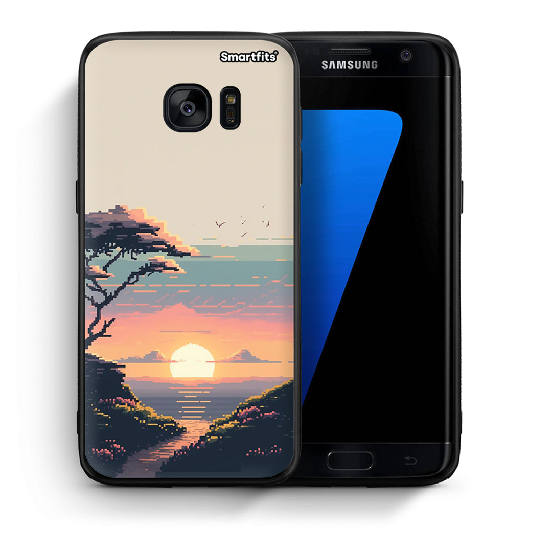 Θήκη Samsung S7 Edge Pixel Sunset από τη Smartfits με σχέδιο στο πίσω μέρος και μαύρο περίβλημα | Samsung S7 Edge Pixel Sunset case with colorful back and black bezels