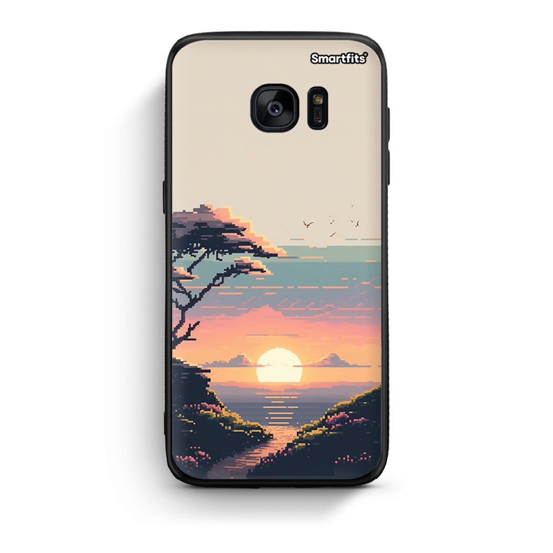 samsung s7 edge Pixel Sunset Θήκη από τη Smartfits με σχέδιο στο πίσω μέρος και μαύρο περίβλημα | Smartphone case with colorful back and black bezels by Smartfits