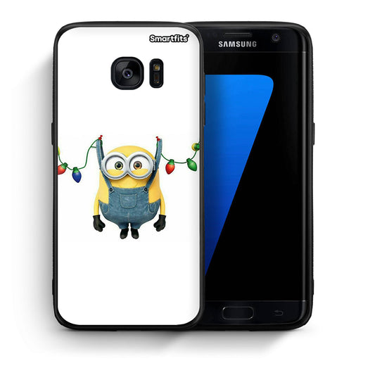 Θήκη Samsung S7 Edge Xmas Minion Lights από τη Smartfits με σχέδιο στο πίσω μέρος και μαύρο περίβλημα | Samsung S7 Edge Xmas Minion Lights case with colorful back and black bezels
