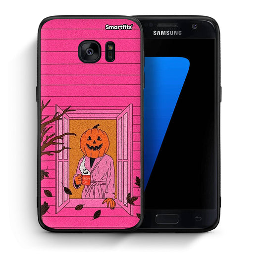 Θήκη Samsung S7 Halloween Pumpkin Lady από τη Smartfits με σχέδιο στο πίσω μέρος και μαύρο περίβλημα | Samsung S7 Halloween Pumpkin Lady case with colorful back and black bezels