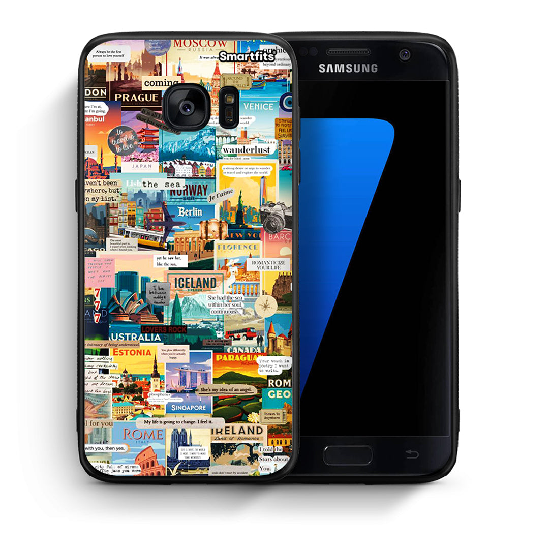 Θήκη Samsung S7 Live To Travel από τη Smartfits με σχέδιο στο πίσω μέρος και μαύρο περίβλημα | Samsung S7 Live To Travel case with colorful back and black bezels