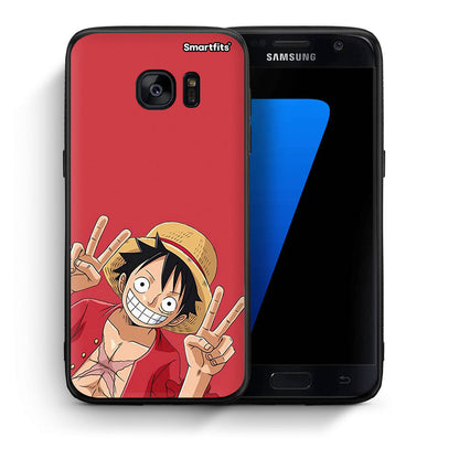 Θήκη Samsung S7 Pirate Luffy από τη Smartfits με σχέδιο στο πίσω μέρος και μαύρο περίβλημα | Samsung S7 Pirate Luffy case with colorful back and black bezels