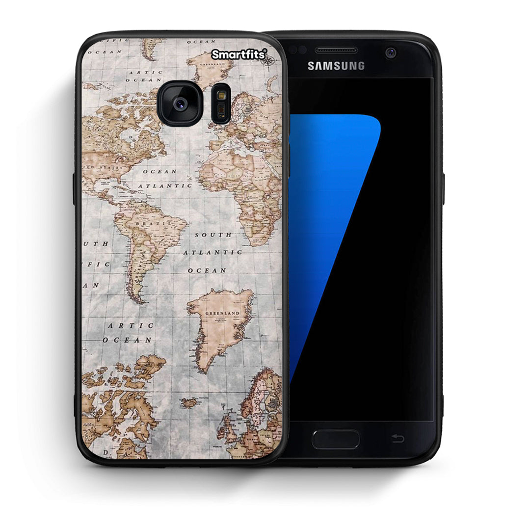 Θήκη Samsung S7 World Map από τη Smartfits με σχέδιο στο πίσω μέρος και μαύρο περίβλημα | Samsung S7 World Map case with colorful back and black bezels