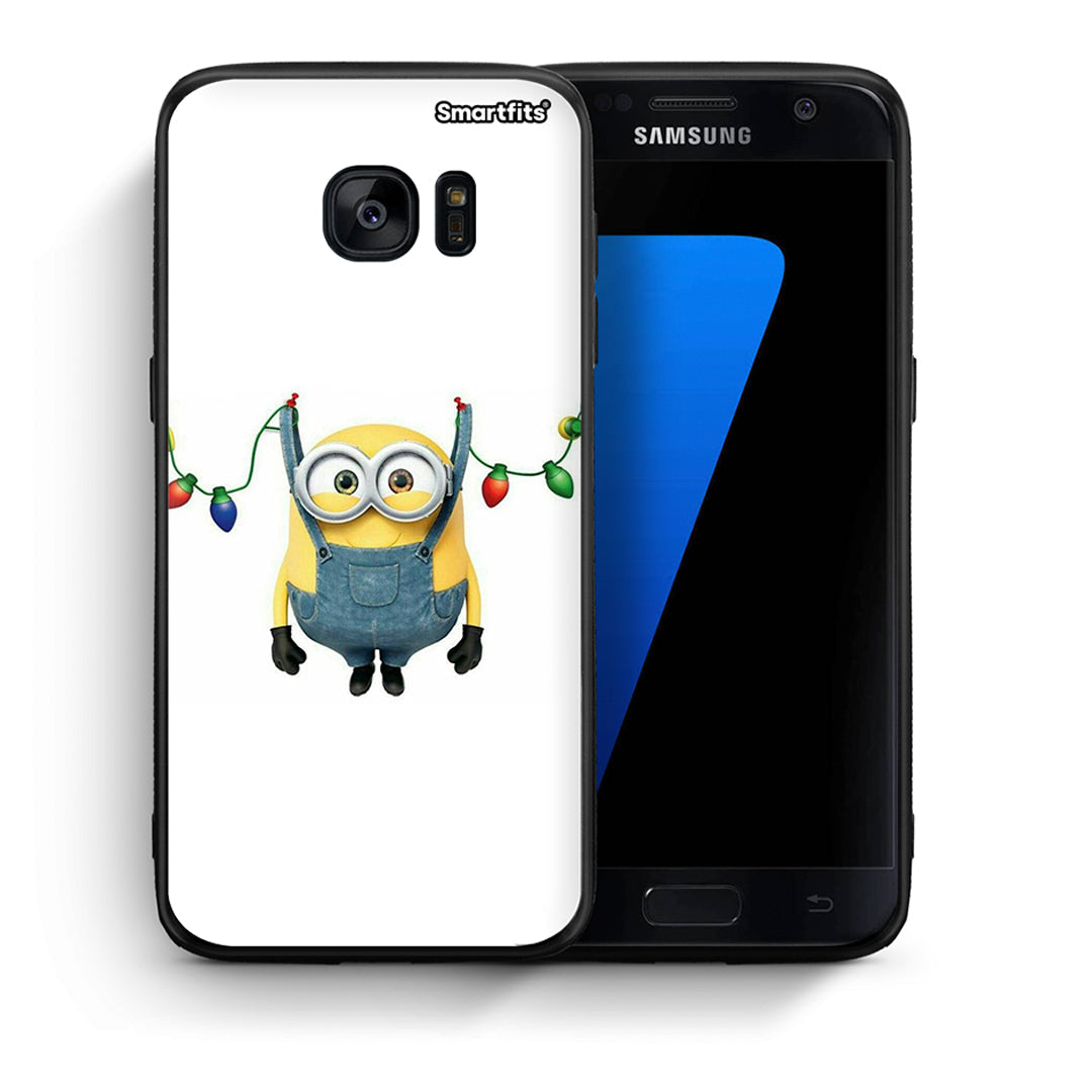 Θήκη Samsung S7 Xmas Minion Lights από τη Smartfits με σχέδιο στο πίσω μέρος και μαύρο περίβλημα | Samsung S7 Xmas Minion Lights case with colorful back and black bezels