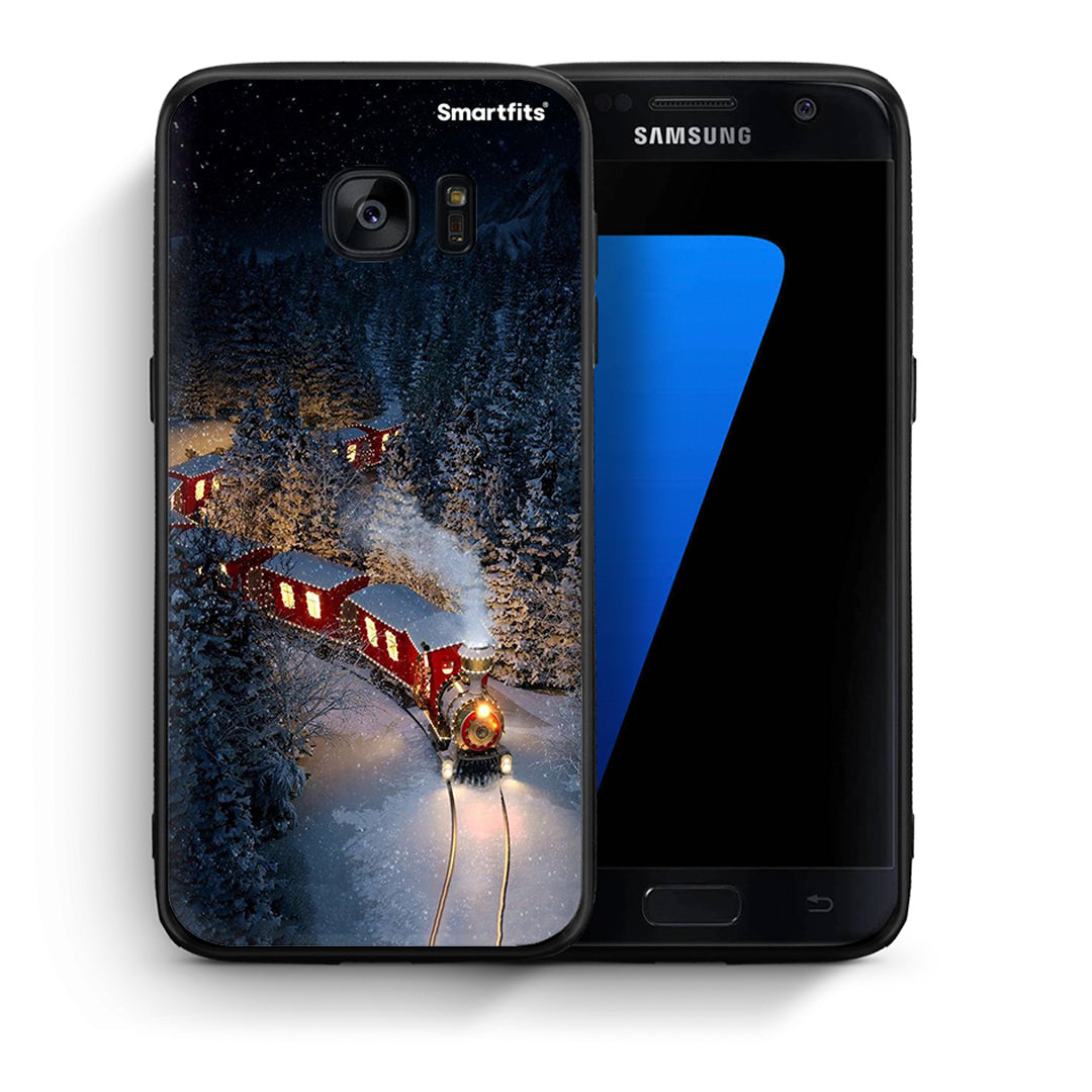 Θήκη Samsung S7 Xmas Train από τη Smartfits με σχέδιο στο πίσω μέρος και μαύρο περίβλημα | Samsung S7 Xmas Train case with colorful back and black bezels