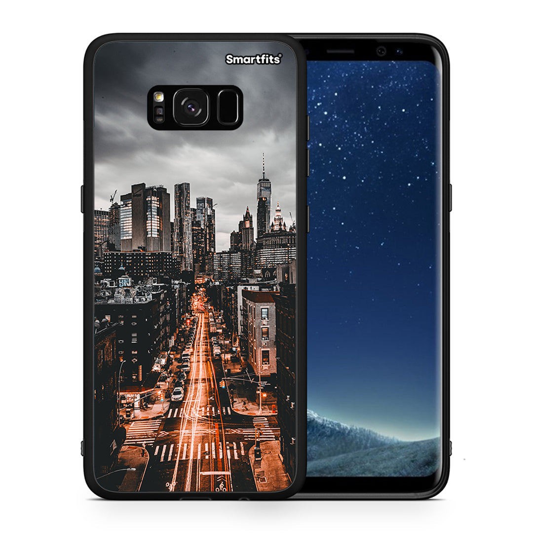 Θήκη Samsung S8 City Lights από τη Smartfits με σχέδιο στο πίσω μέρος και μαύρο περίβλημα | Samsung S8 City Lights case with colorful back and black bezels
