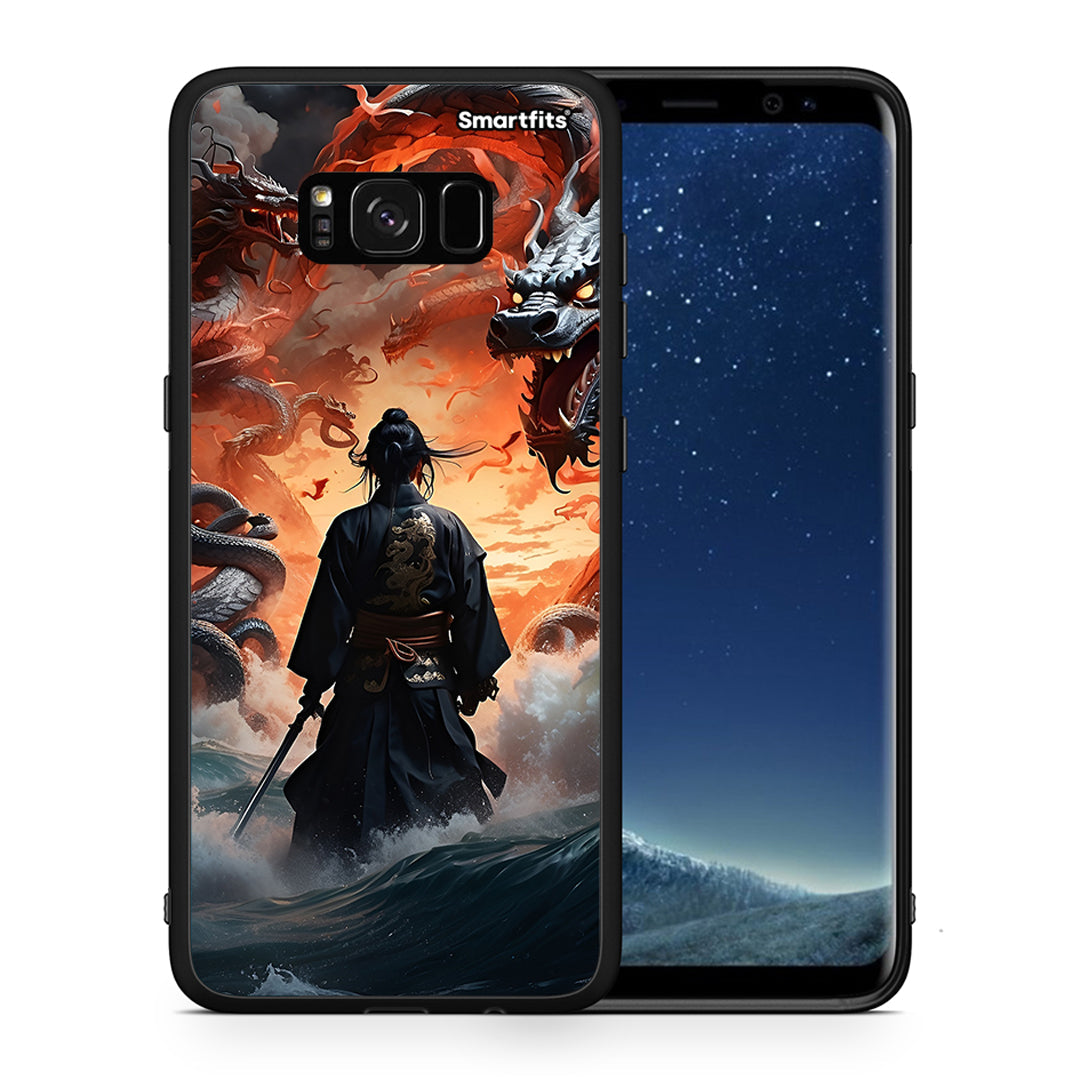 Θήκη Samsung S8+ Dragons Fight από τη Smartfits με σχέδιο στο πίσω μέρος και μαύρο περίβλημα | Samsung S8+ Dragons Fight case with colorful back and black bezels